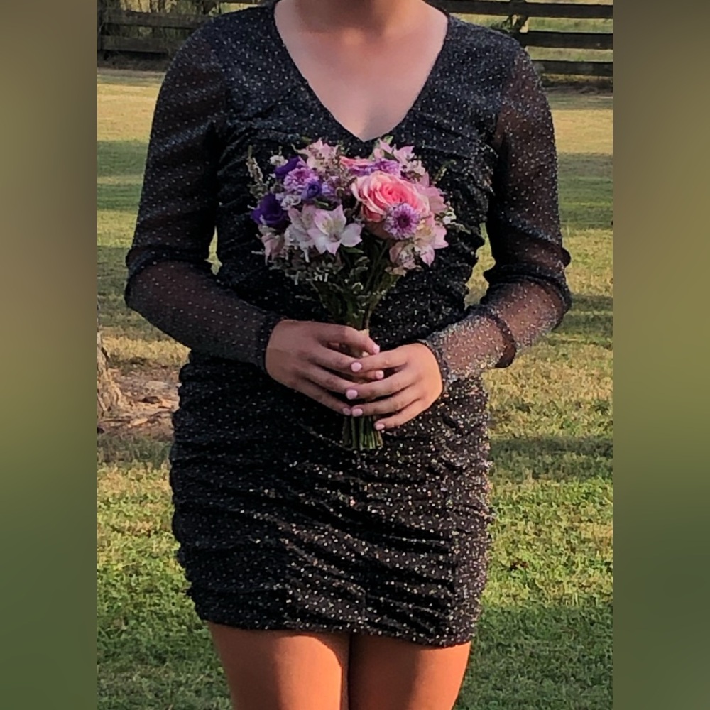 Crystal Doll Black Glitter Long Sleeve Dress